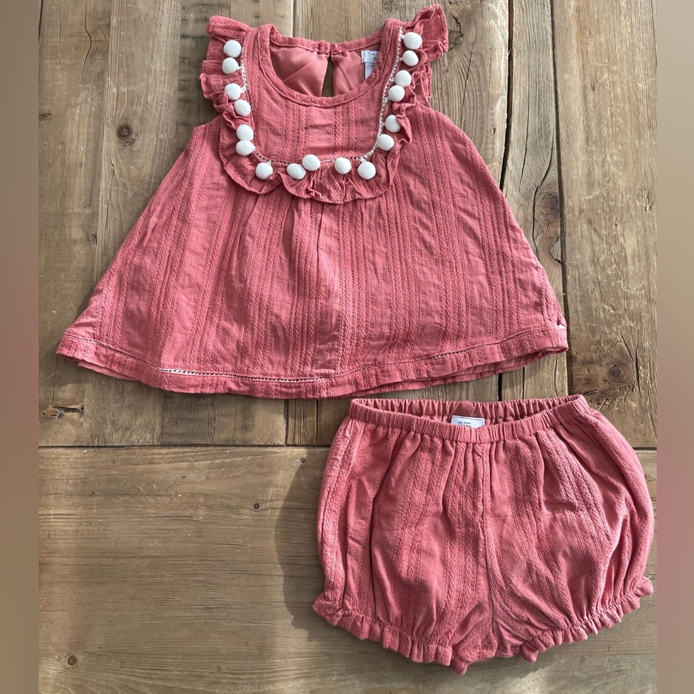 NWOT: Tahari Baby - Baby Girl Pom Pom Tank and Short Set